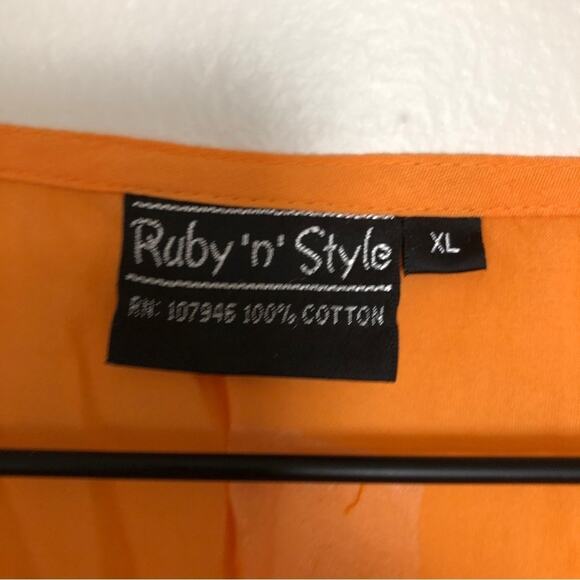 Ruby n Style Orange Cotton Cutout Embroidery Beaded Cap Short Sleeve Blouse - Picture 2 of 9